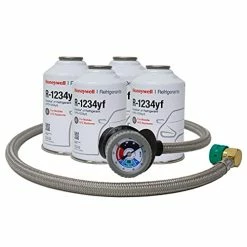 Coupon ???? ZeroR® Top Off Kit #4 - Genuine 8oz HFO-R1234YF Refrigerant (4 Cans) & 36" Premium Steel Braided Hose HD Can Tap With Gauge ????