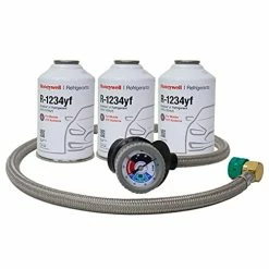 Cheapest ❤️ ZeroR® R1234YF Refrigerant Top Off Kit #3 - Genuine HFO-1234YF 8oz Cans & 36" HD Hose, Tap &Gauge ????
