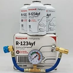 Brand new ???? Honey Well Genuine 8oz R1234YF Refrigerant (3 Freon Cans) & HD Brass Can Tap With Gauge ????